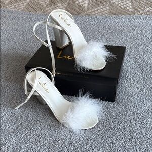 Lulu's Elegant White Feathered Heels